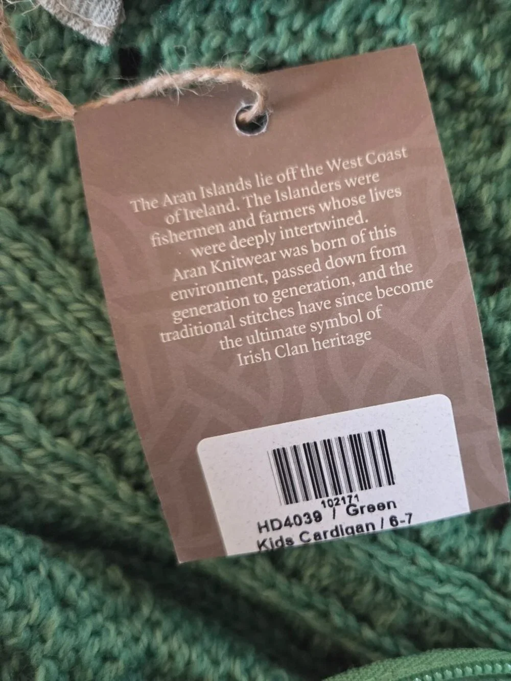 Aran Sweater Market Youth 6-7 Irish Cable Knit Merino Wool Sweater Green